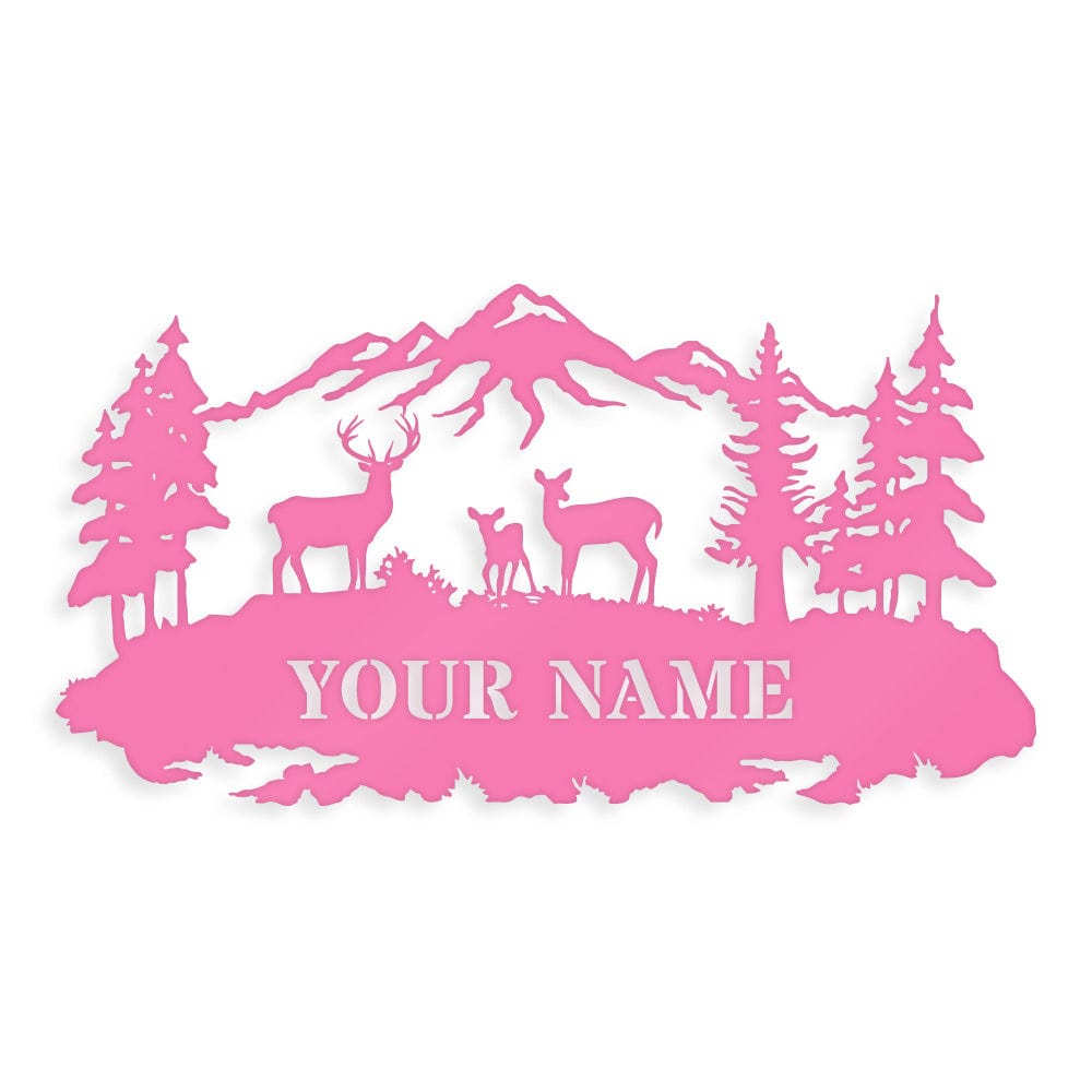 Deer Family Outdoor Scene - Monogram Metal Sign