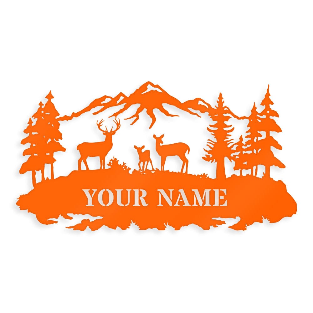 Deer Family Outdoor Scene - Monogram Metal Sign