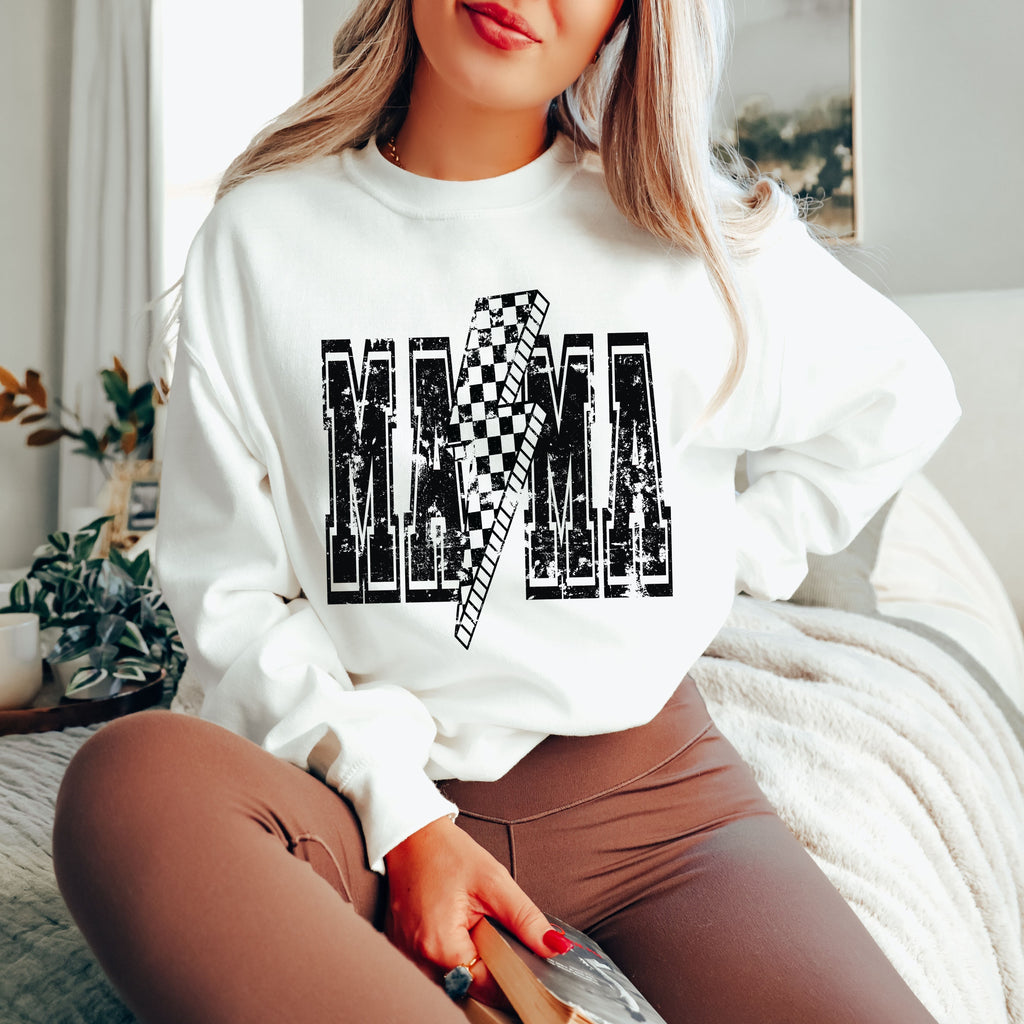 PRE-ORDER: Checkered Bolt MAMA Sweatshirt *4 Colors (S-3X)