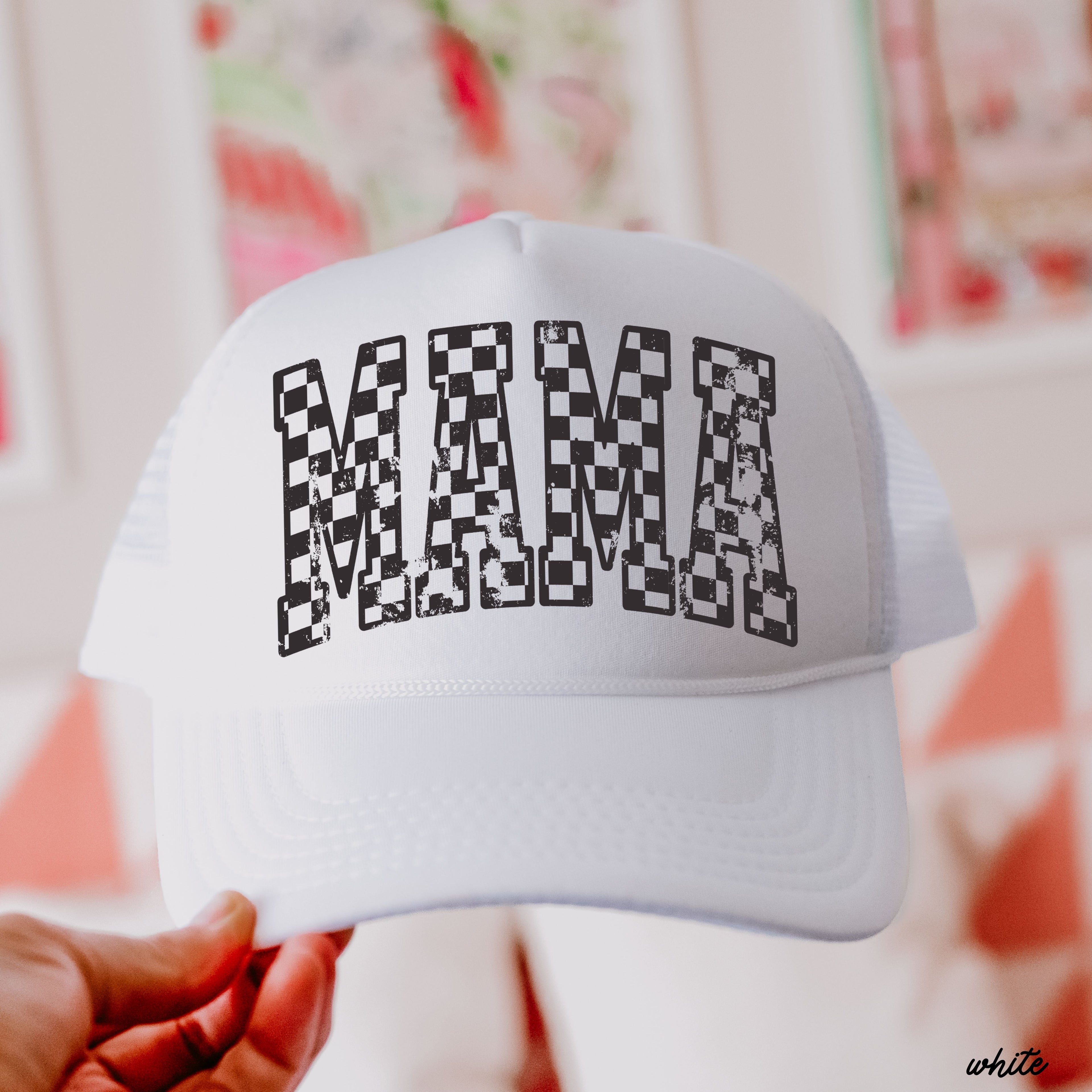 Checkered Mama Outline Trucker Hat *9 COLORS