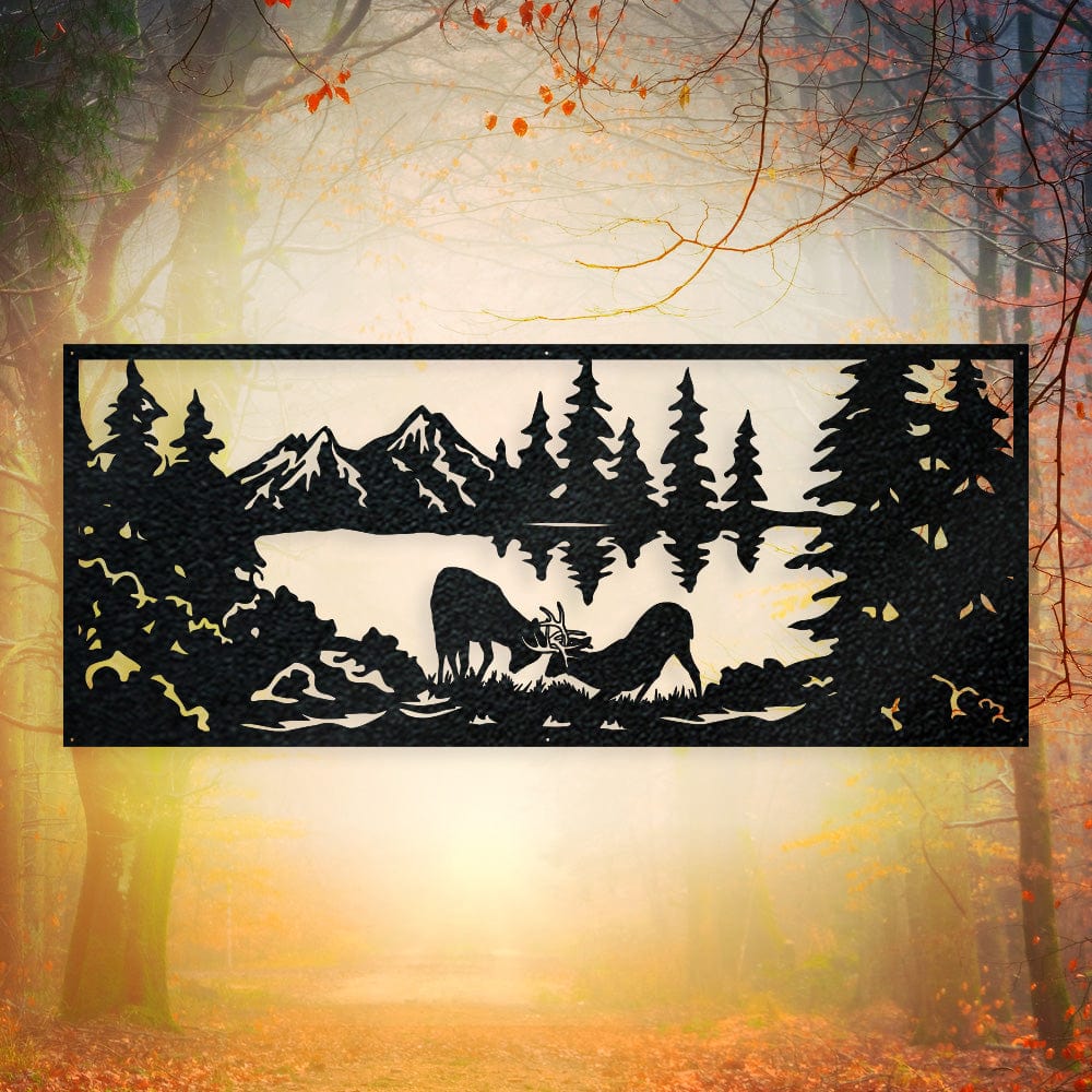 Fighting Deer Scene - Monogram Metal Sign