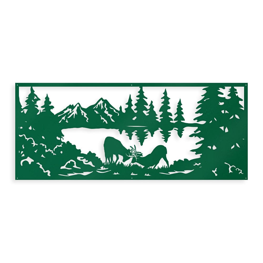 Fighting Deer Scene - Monogram Metal Sign