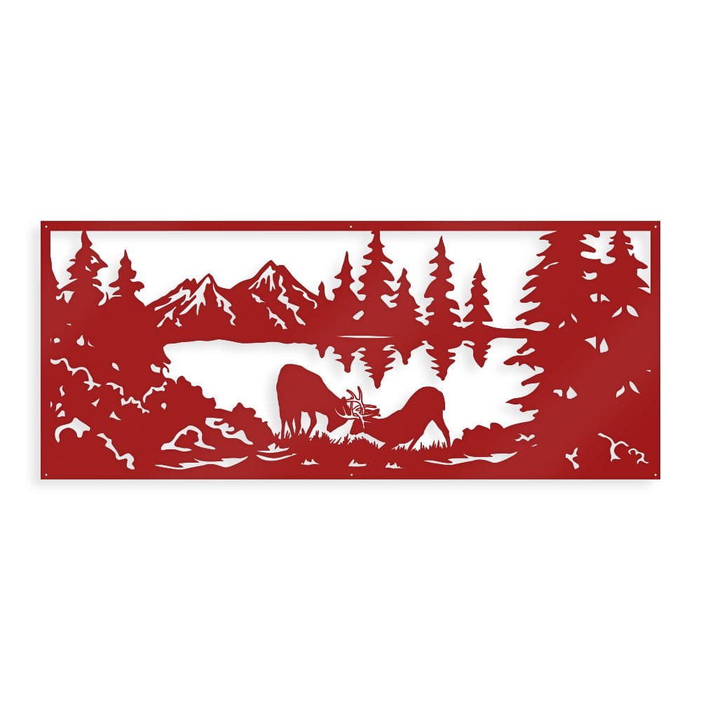 Fighting Deer Scene - Monogram Metal Sign