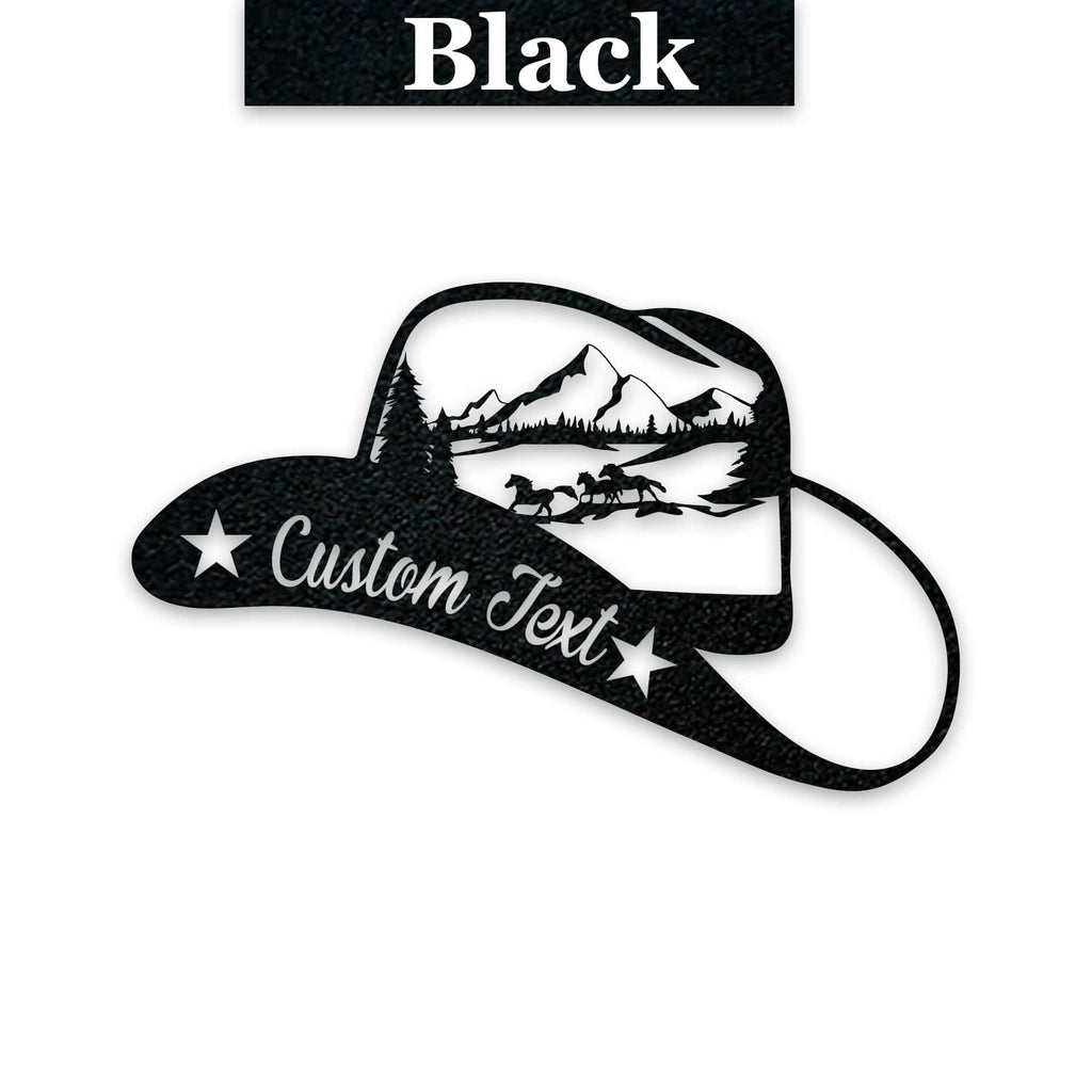 Cowboy Hat Metal Sign - Rustic Western Decor With Horses Running Design