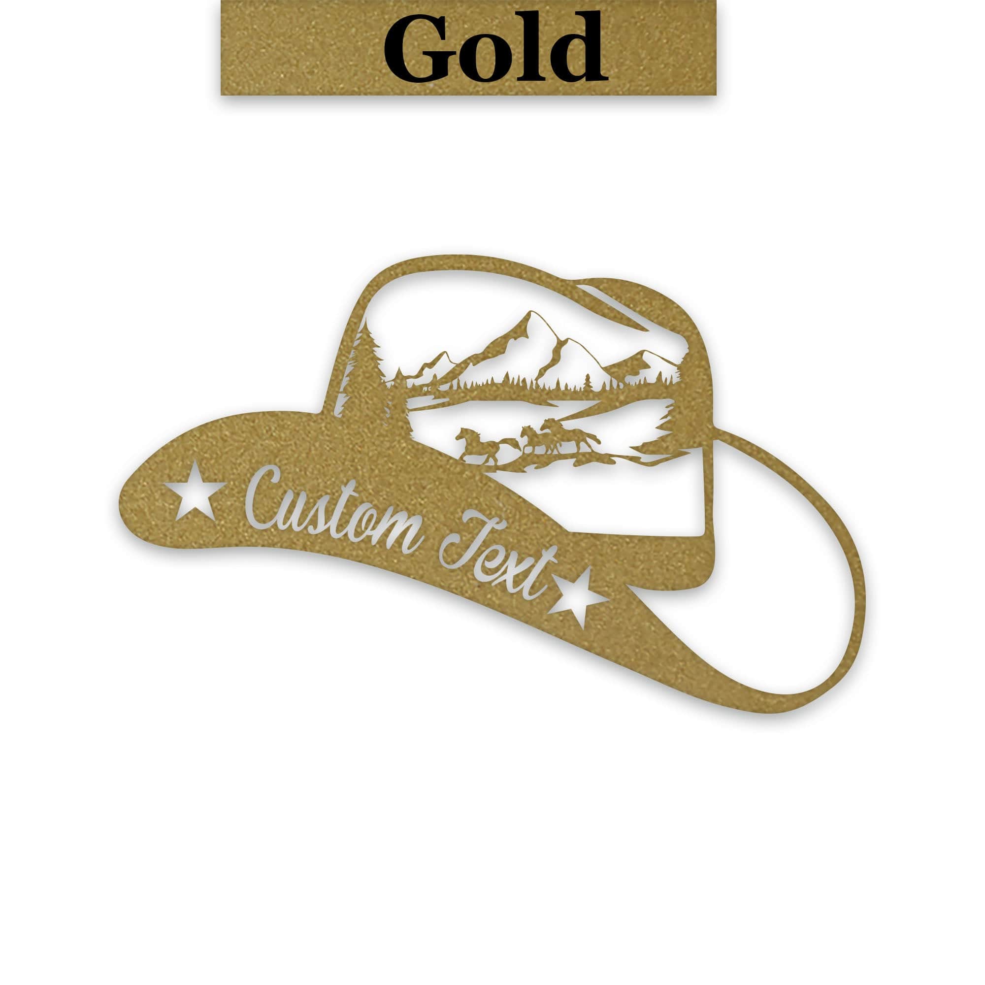 Cowboy Hat Metal Sign - Rustic Western Decor With Horses Running Design