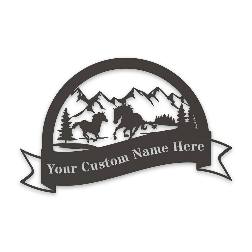 Great Outdoors- Half Moon Wild Horses Personalized Metal Sign
