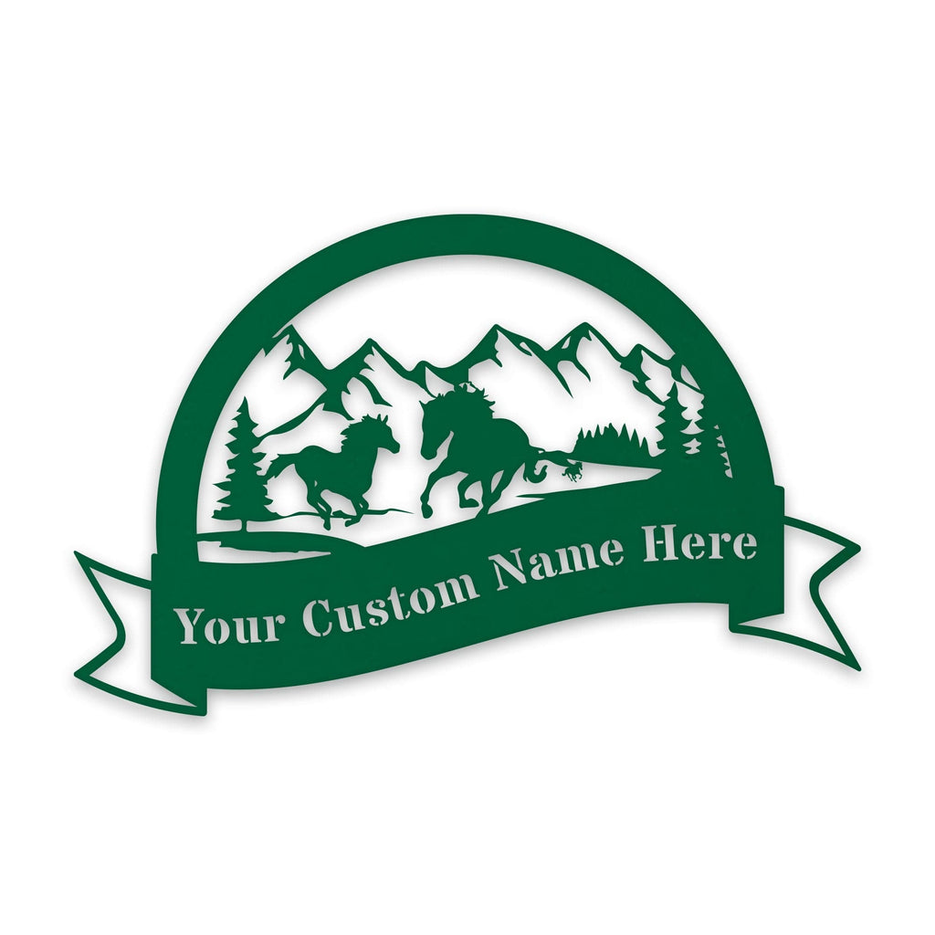 Great Outdoors- Half Moon Wild Horses Personalized Metal Sign