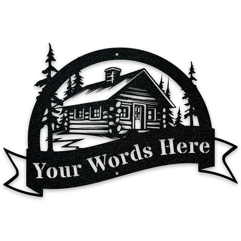 Great Outdoors Halfmoon Banner Cabin Personalized Metal Sign