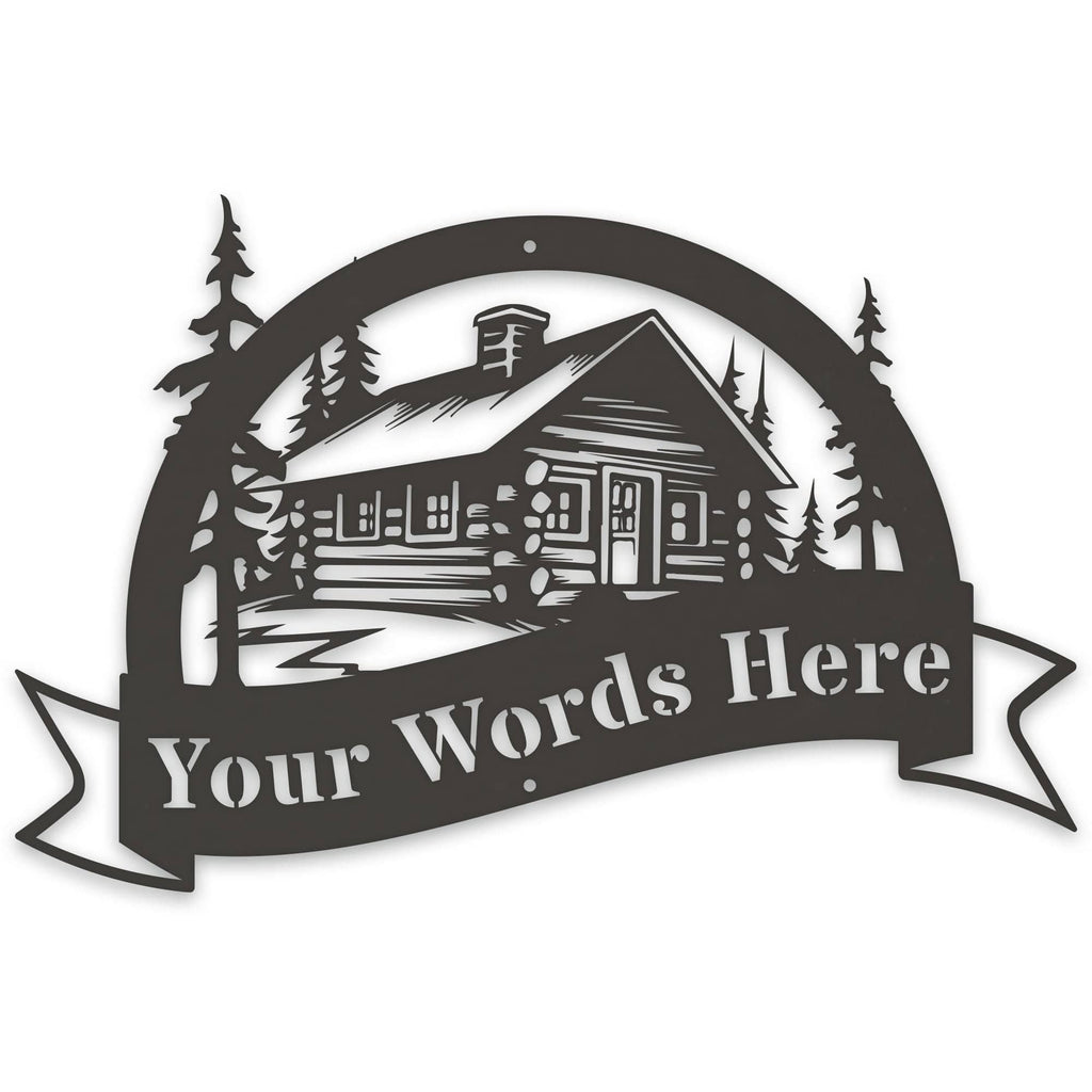 Great Outdoors Halfmoon Banner Cabin Personalized Metal Sign