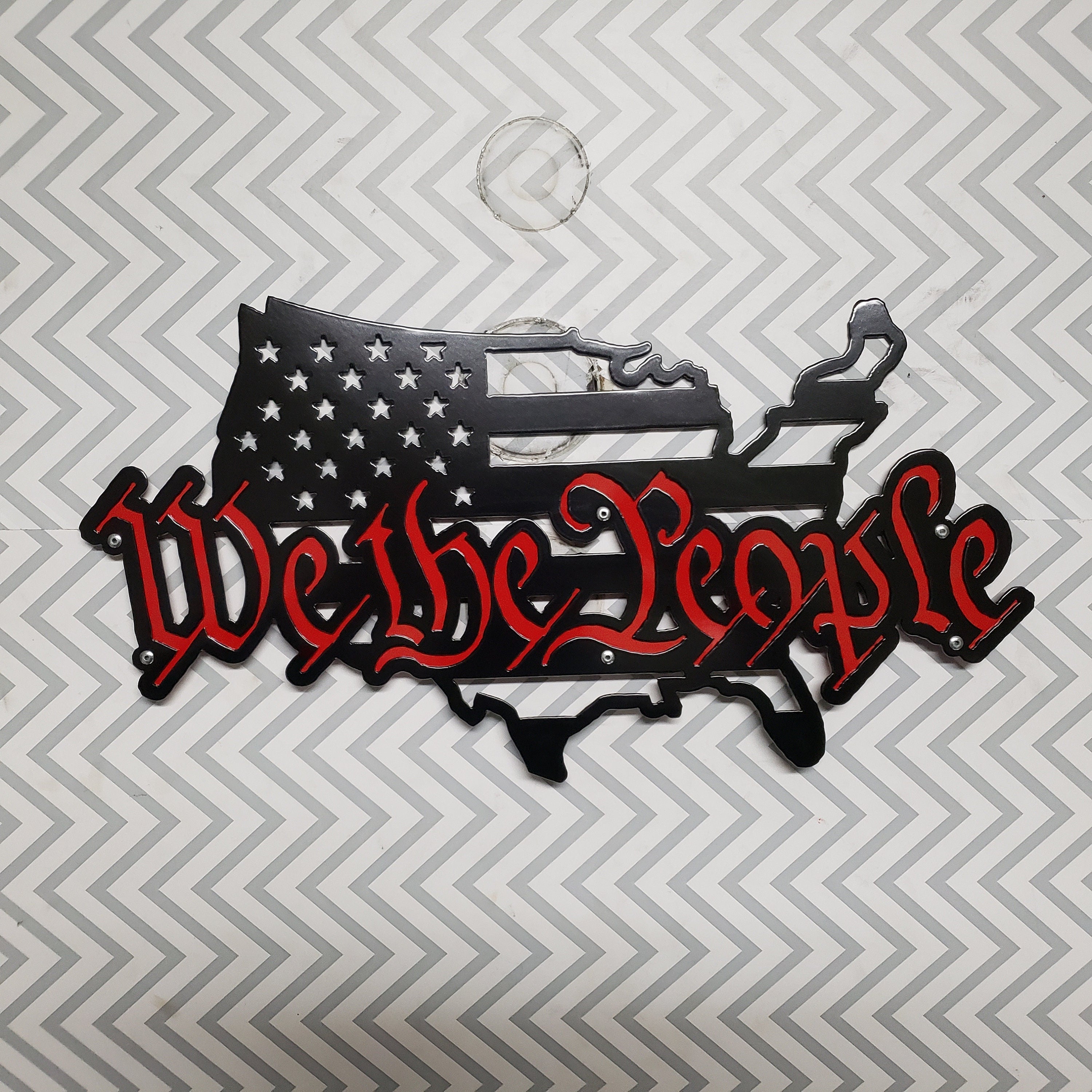 We The People American Flag Metal Wall Art, 2 Layered Cut Steel Wall Decor, Patriotic USA Home or Office Decoration