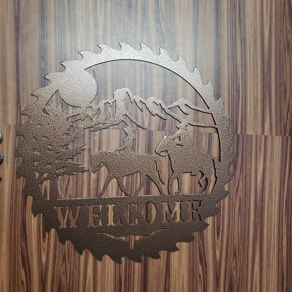 Sawblade Cowboy Horse Welcome Sign, Rustic Metal Farmhouse Home Decor, Outdoor Western Porch or Garden Plaque