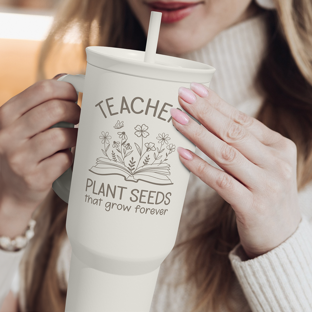 White Teacher Slidemate | Slider Tumbler with Handle 40oz