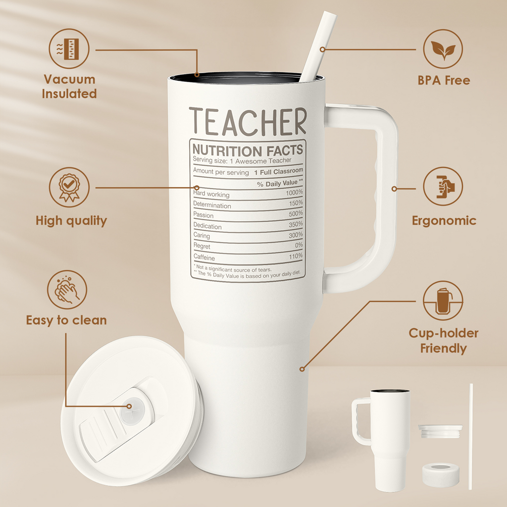 White Teacher Slidemate | Slider Tumbler with Handle 40oz