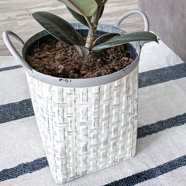 Whitewashed Woven Metal Baskets, Set of 2