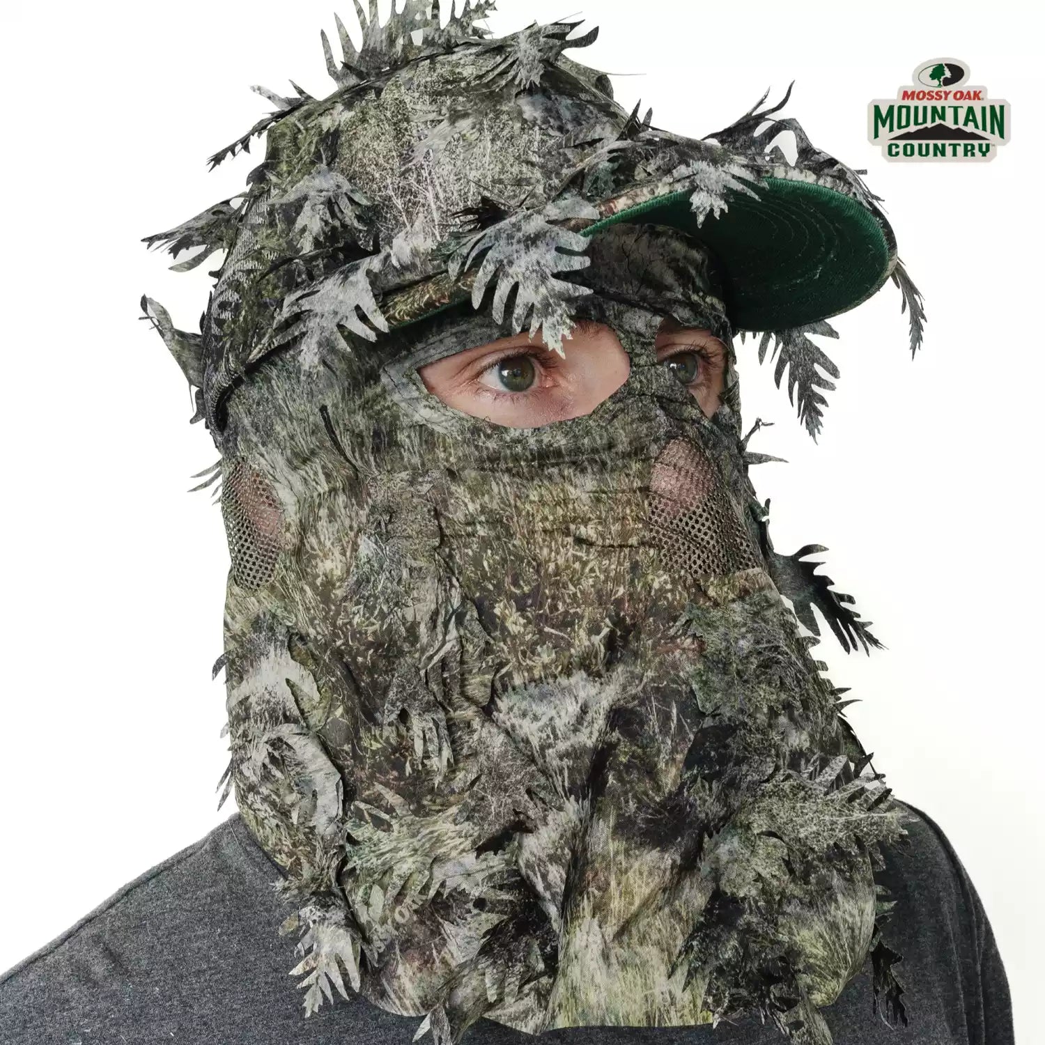 3D Leafy Camo Face Mask Ball Cap in Mossy Oak and Realtree (Adj, OSFM)