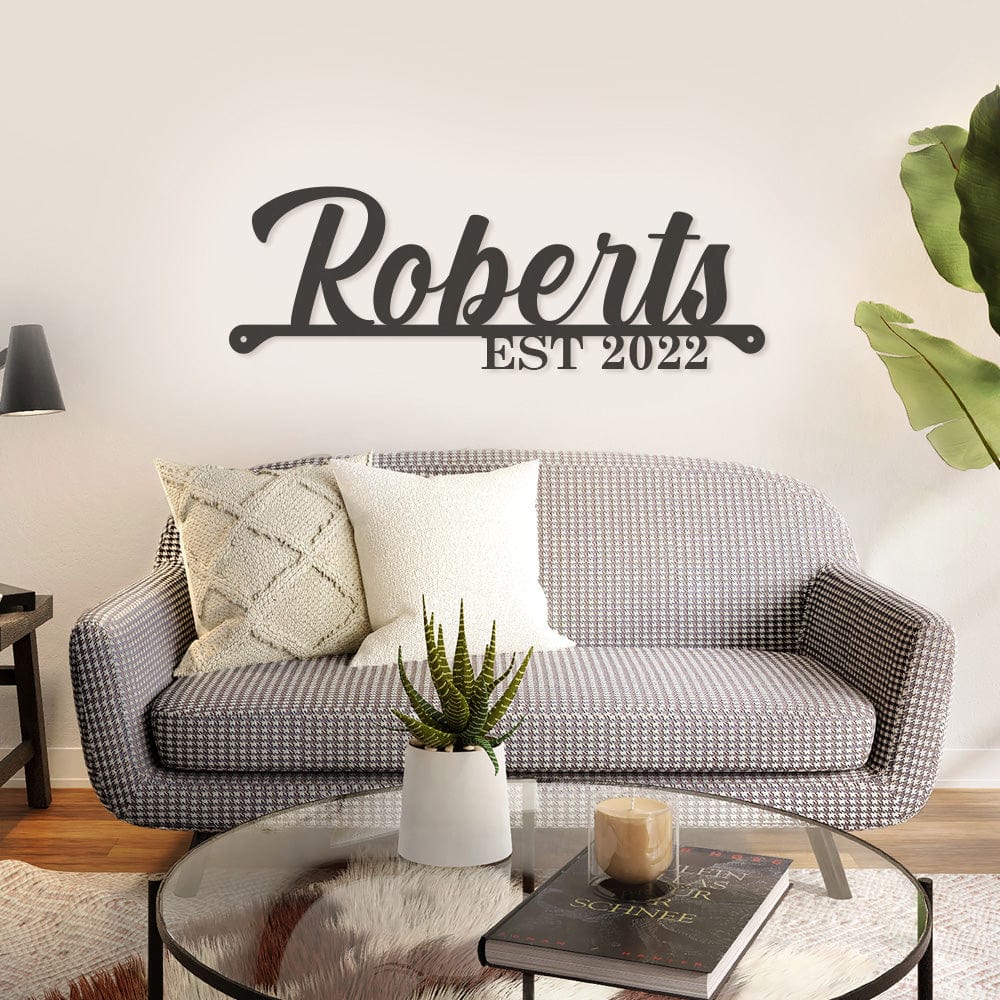 Name & Year Script Monogram - Metal Sign