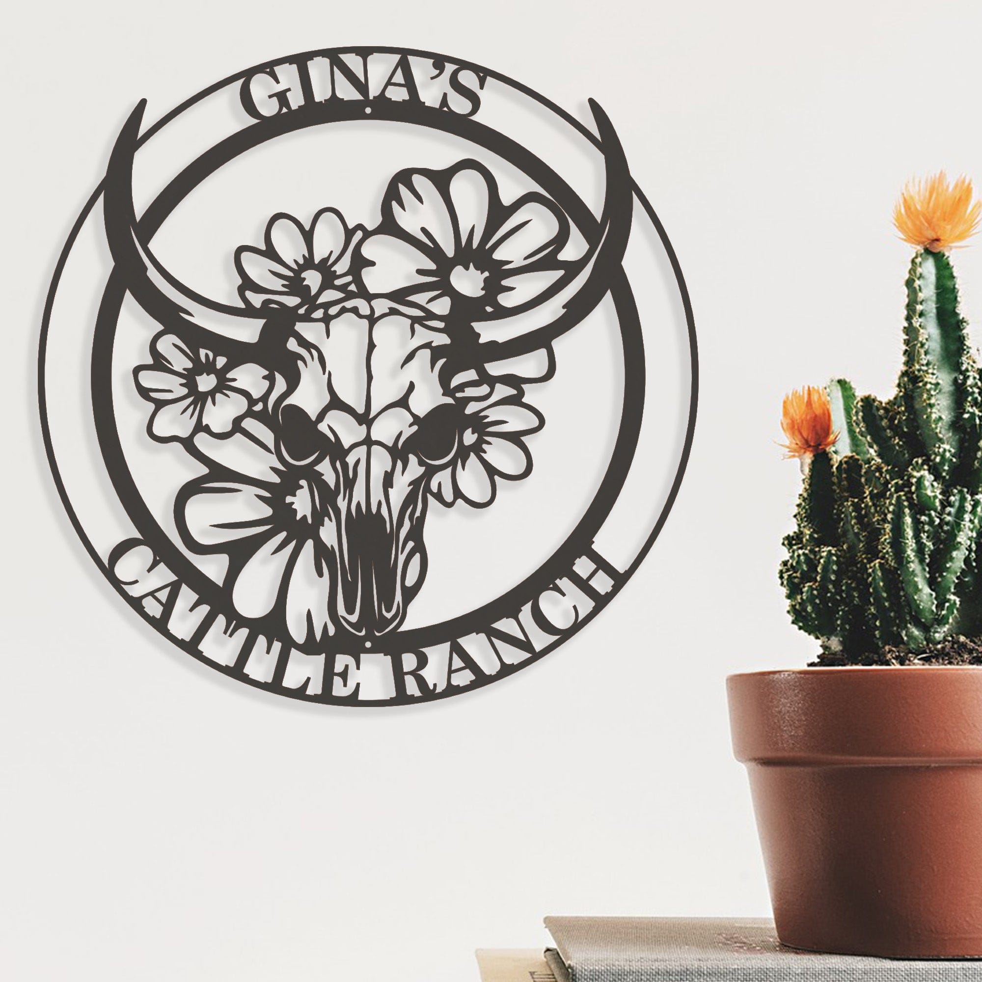 Ranch Life- Steer Skull with Flowers Custom Metal Sign