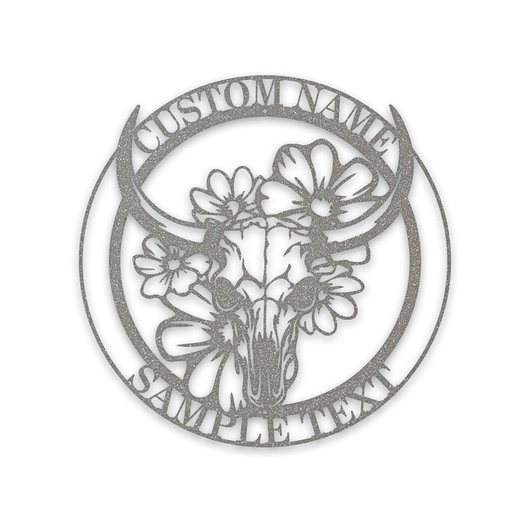 Ranch Life- Steer Skull with Flowers Custom Metal Sign