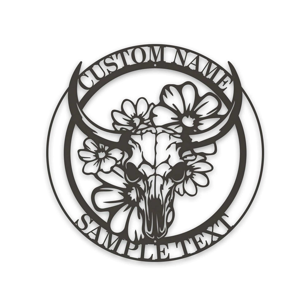 Ranch Life- Steer Skull with Flowers Custom Metal Sign