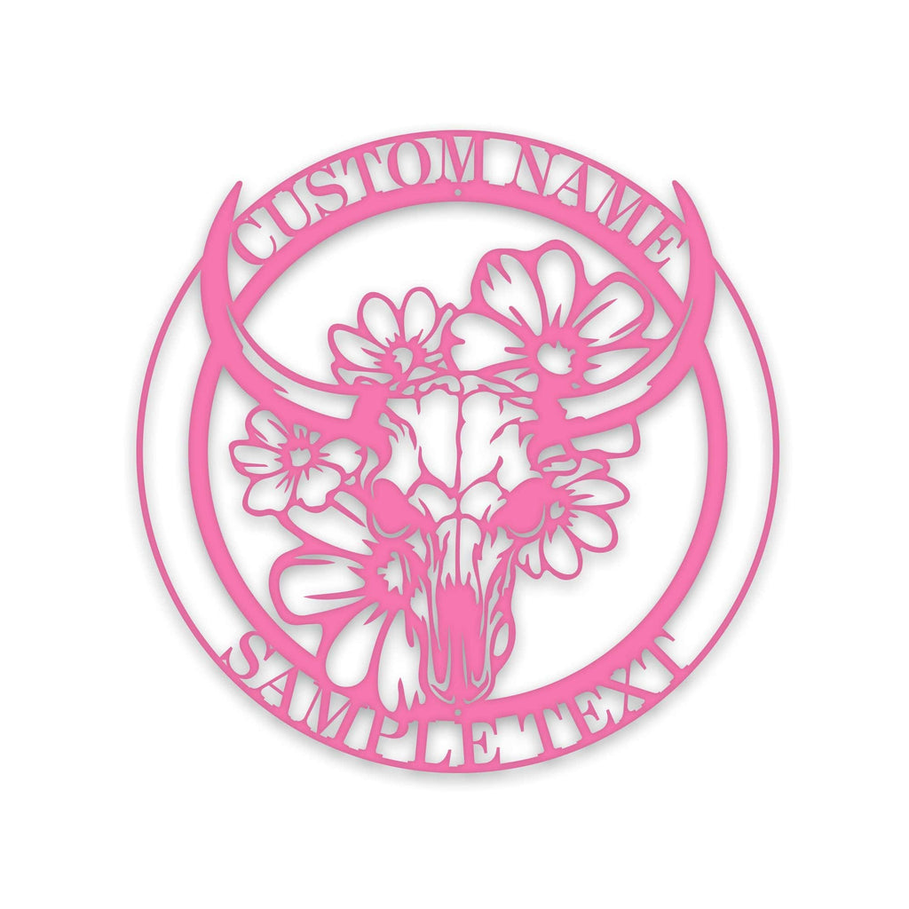 Ranch Life- Steer Skull with Flowers Custom Metal Sign