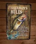 Fishermans Rules 8x12 Metal Wall Sign Outdoors Poster