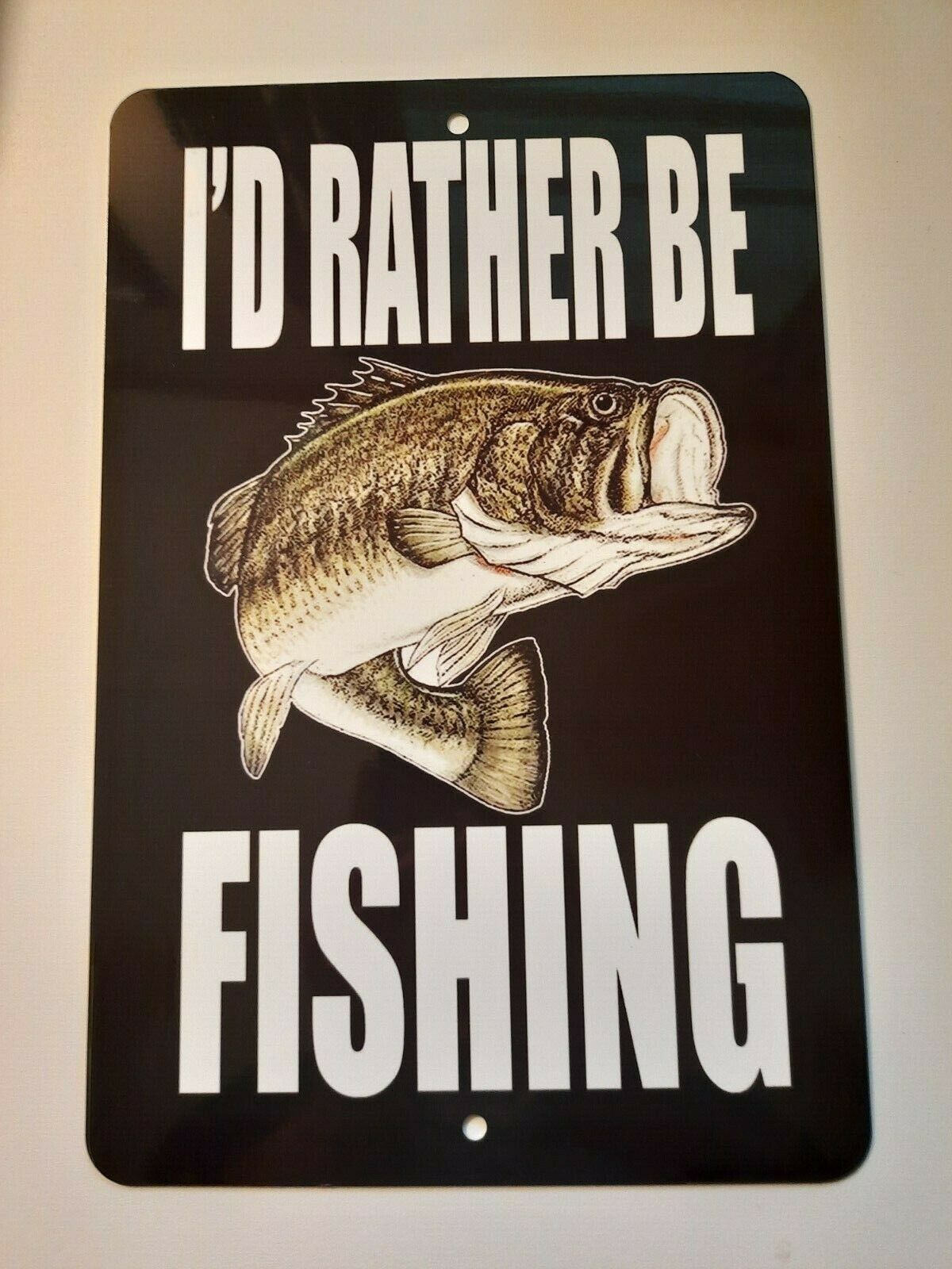 I'd Rather Be Fishing 8x12 Metal Wall Sign for Man Cave, Garage, and Outdoor Decor