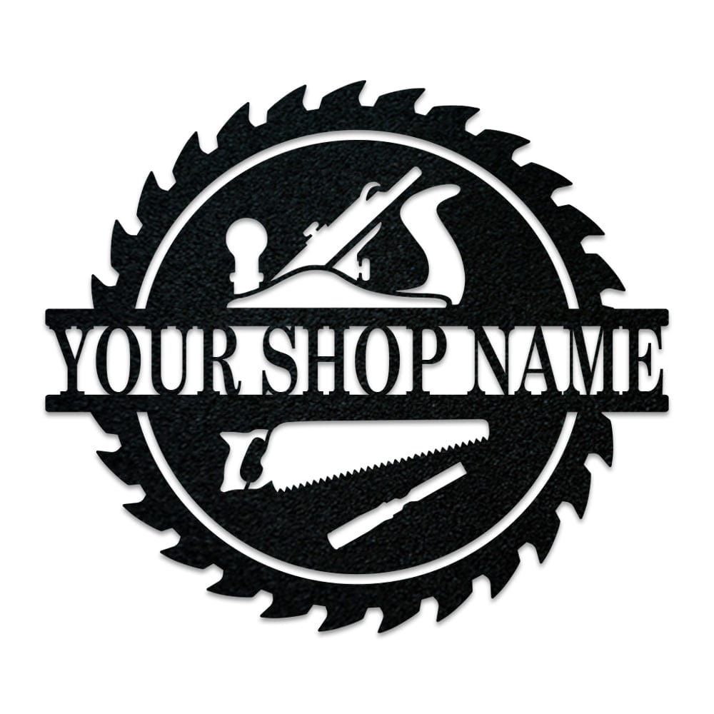 Wood Shop Sawblade Sign - Custom Metal Workshop Decor With Powder Coat Finish