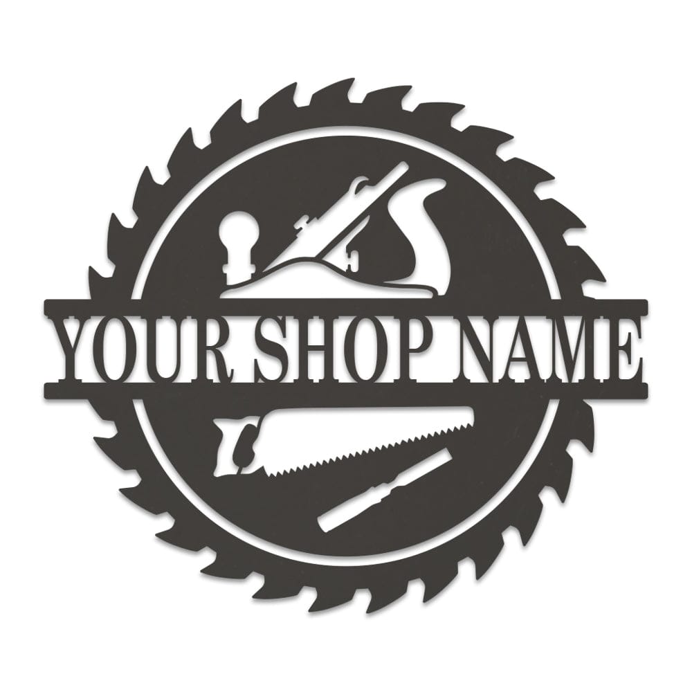 Wood Shop Sawblade Sign - Custom Metal Workshop Decor With Powder Coat Finish
