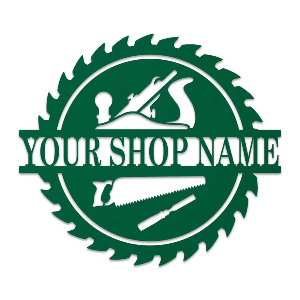 Wood Shop Sawblade Sign - Custom Metal Workshop Decor With Powder Coat Finish