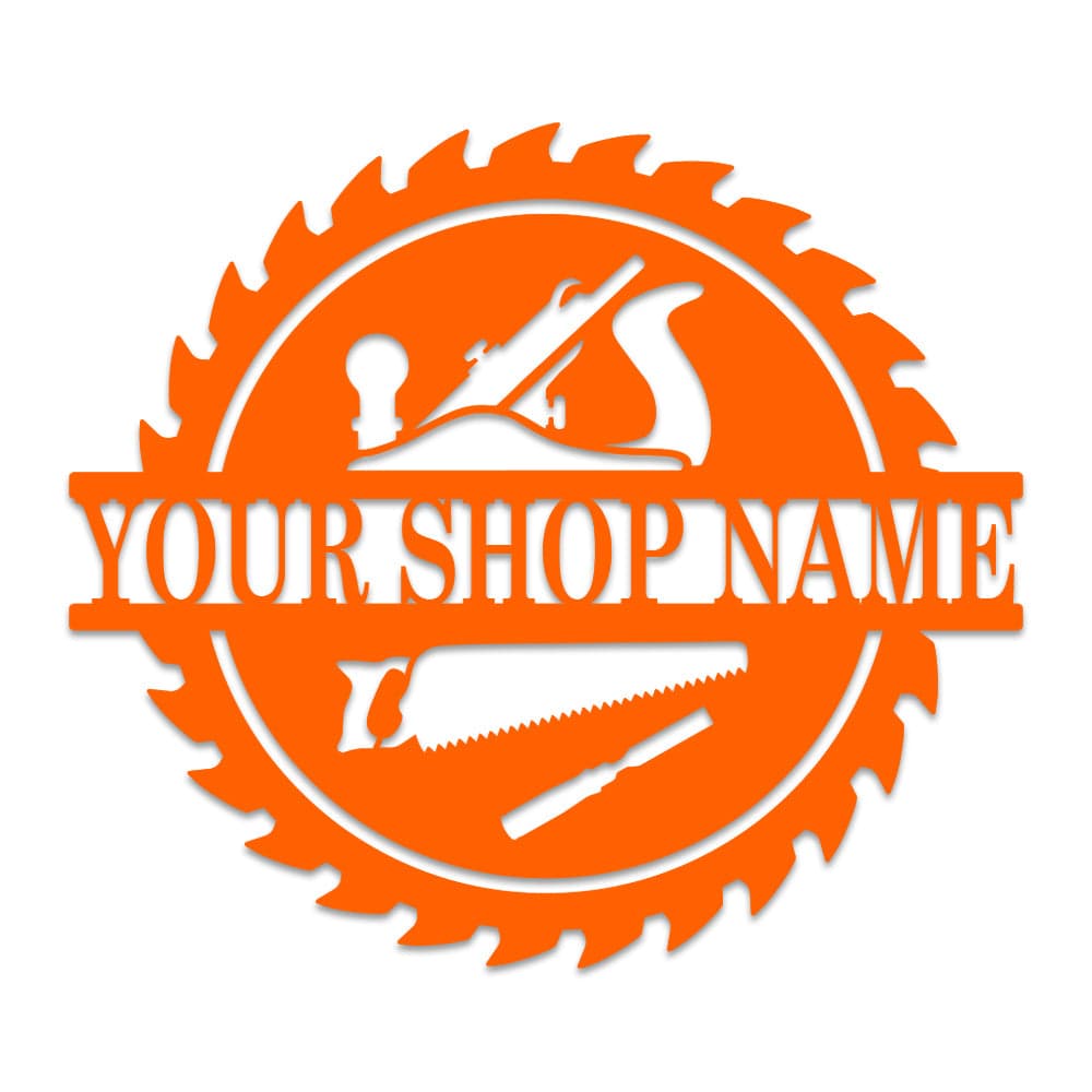 Wood Shop Sawblade Sign - Custom Metal Workshop Decor With Powder Coat Finish
