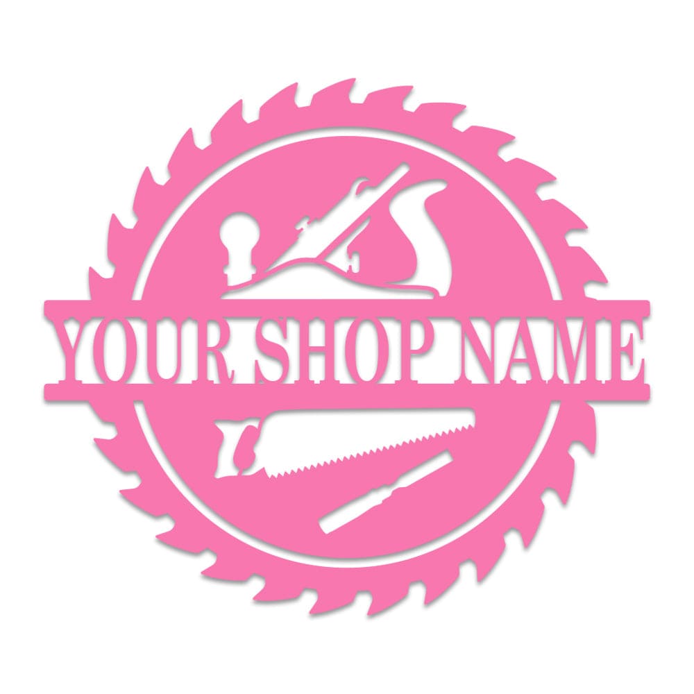 Wood Shop Sawblade Sign - Custom Metal Workshop Decor With Powder Coat Finish